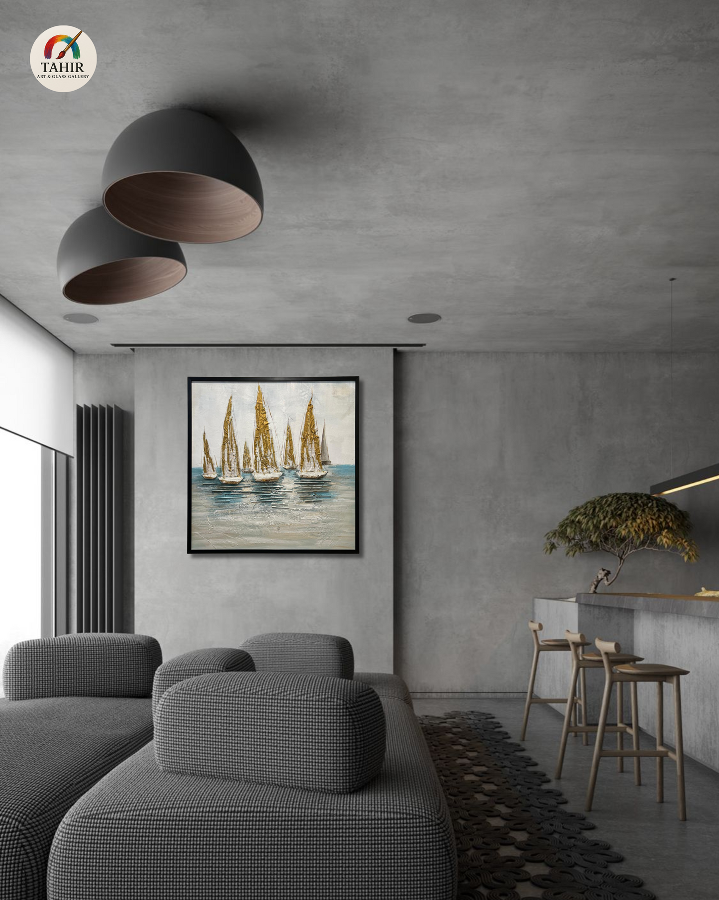 "Imported Golden Sails – Handcrafted Textured Nautical Wall Art" 30 × 30 inches