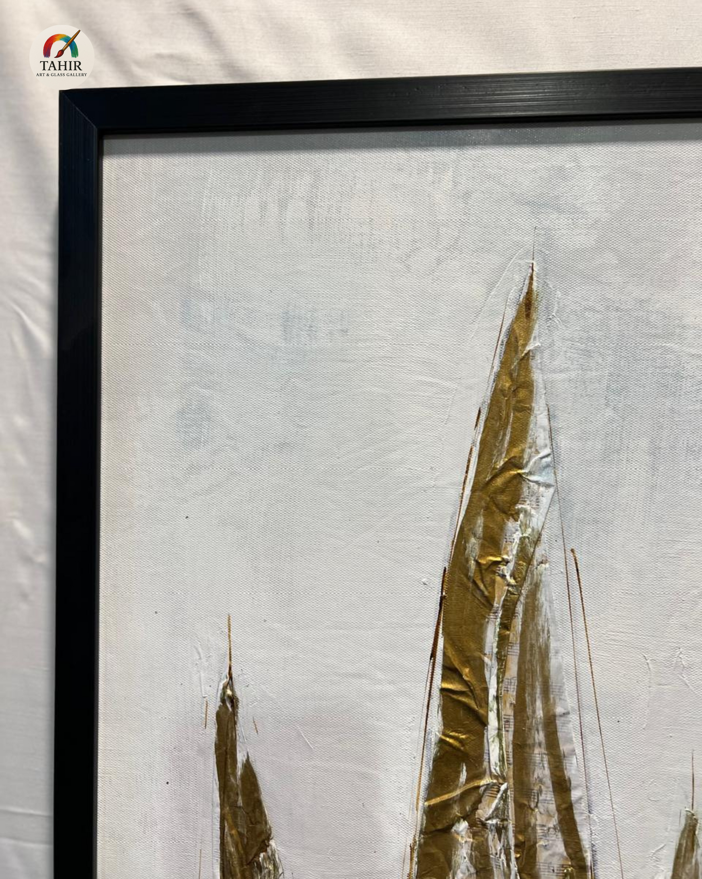 "Imported Golden Sails – Handcrafted Textured Nautical Wall Art" 30 × 30 inches