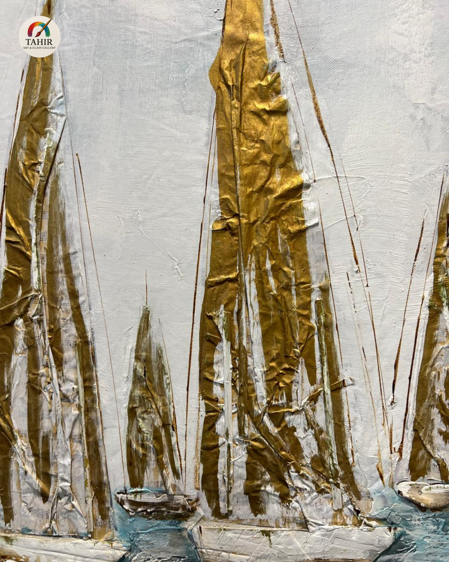"Imported Golden Sails – Handcrafted Textured Nautical Wall Art" 30 × 30 inches