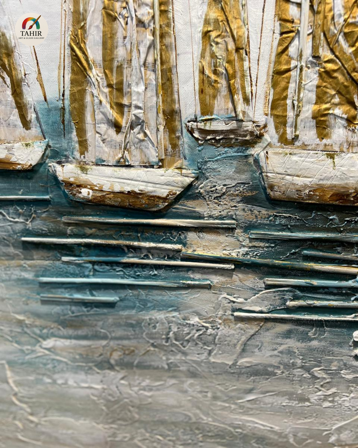 "Imported Golden Sails – Handcrafted Textured Nautical Wall Art" 30 × 30 inches