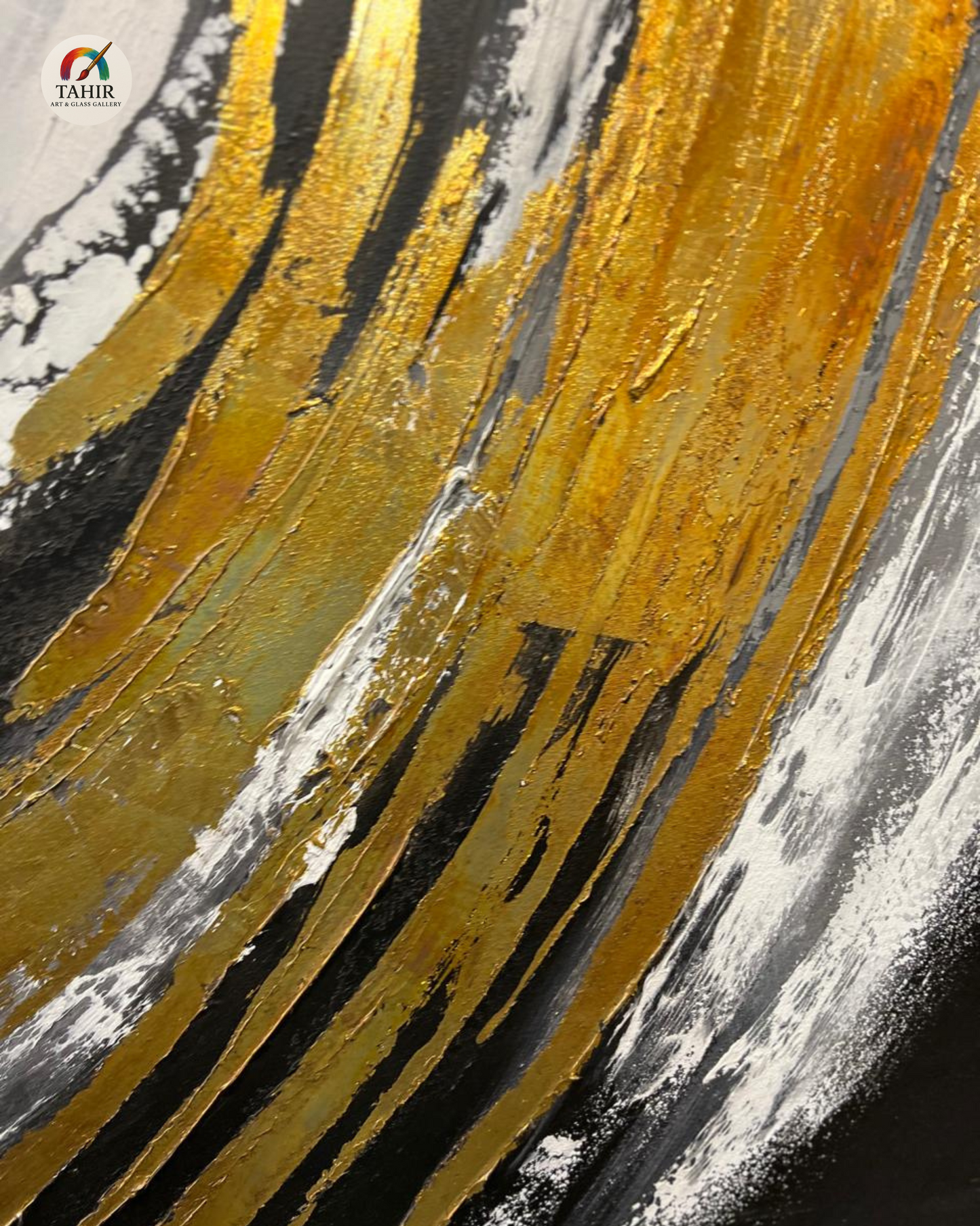Luxury Abstract Canvas Painting – Black, White & Gold (Imported) 40 × 40 inches