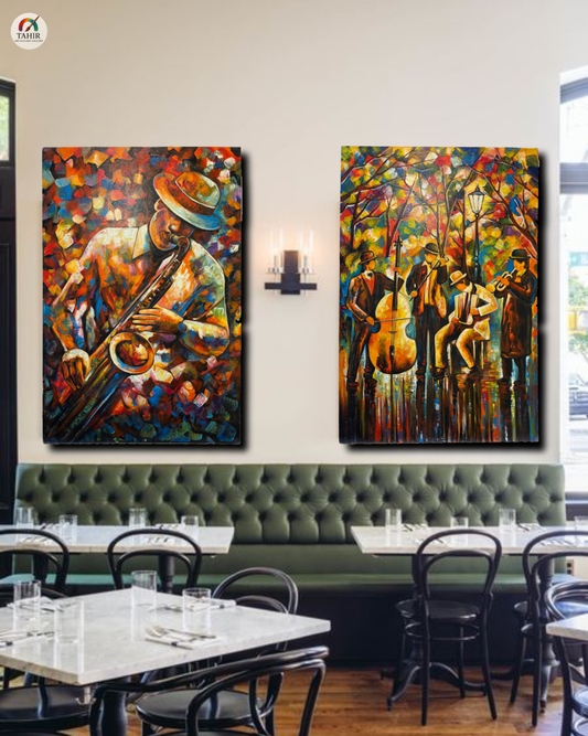 Jazz Vibes Wall Art Set (2 Pieces) – 24x36 Inches | Colorful Abstract Music Paintings