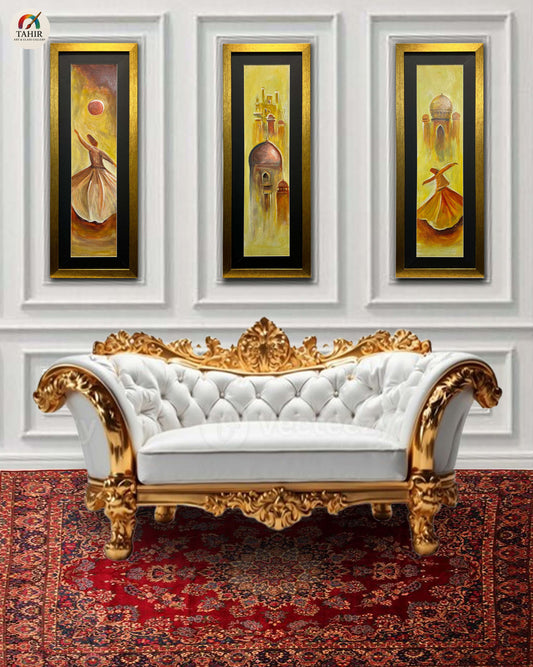 "Whirling Soul – Sufi & Islamic Architecture Triptych (Set of 3 | 12 x 30 Inches Each)"