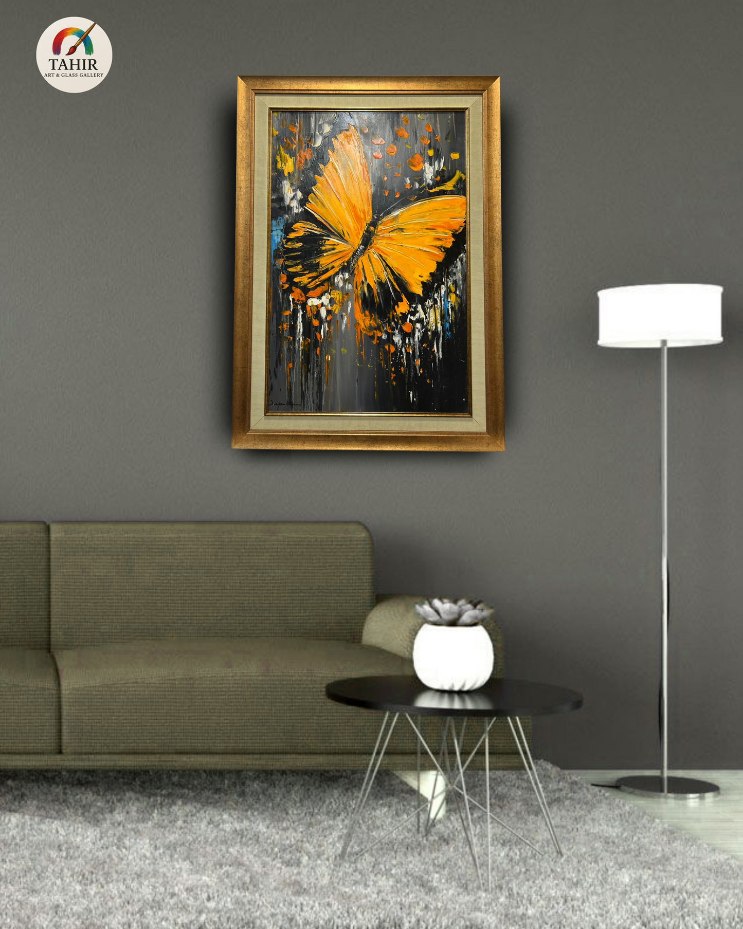 "Golden Elegance – Hand-Painted Butterfly Art on Canvas" size (30x42")