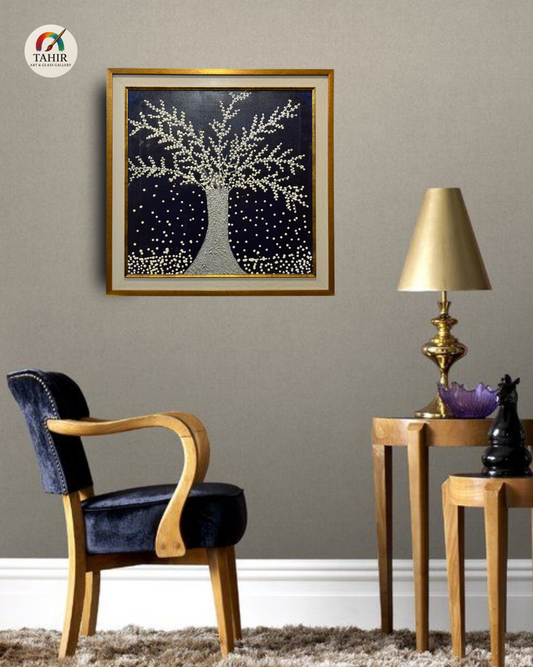 White Tree in Snow – Textured Handmade Painting (30x30 inches)