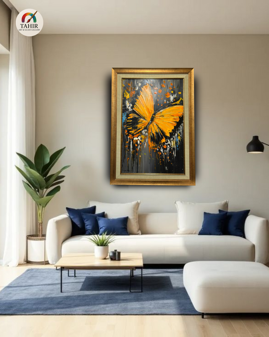 "Golden Elegance – Hand-Painted Butterfly Art on Canvas" size (30x42")