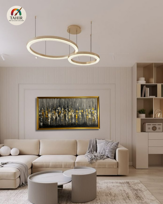 Black & Gold Abstract Oil Painting – 24x48 Inches