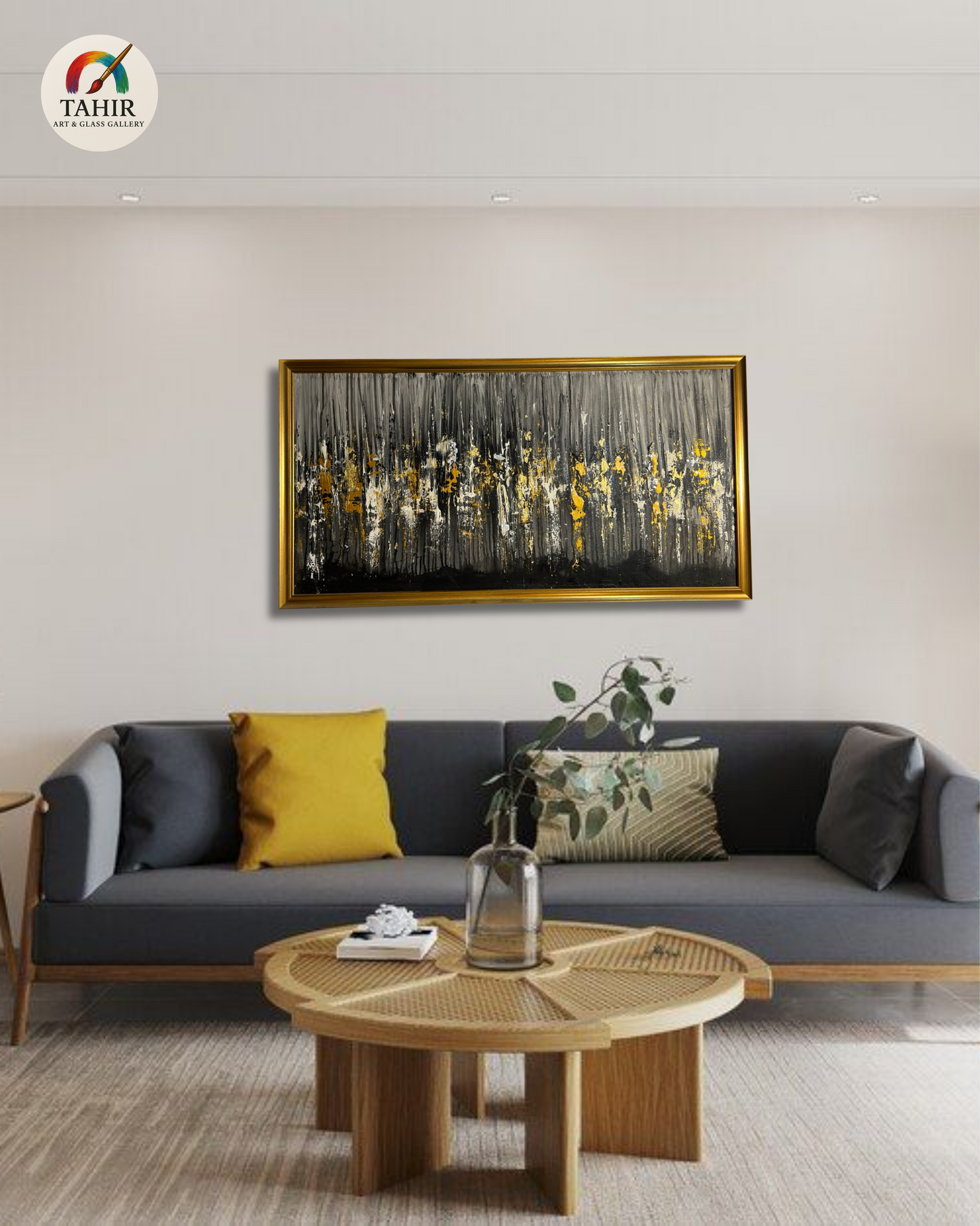 Black & Gold Abstract Oil Painting – 24x48 Inches