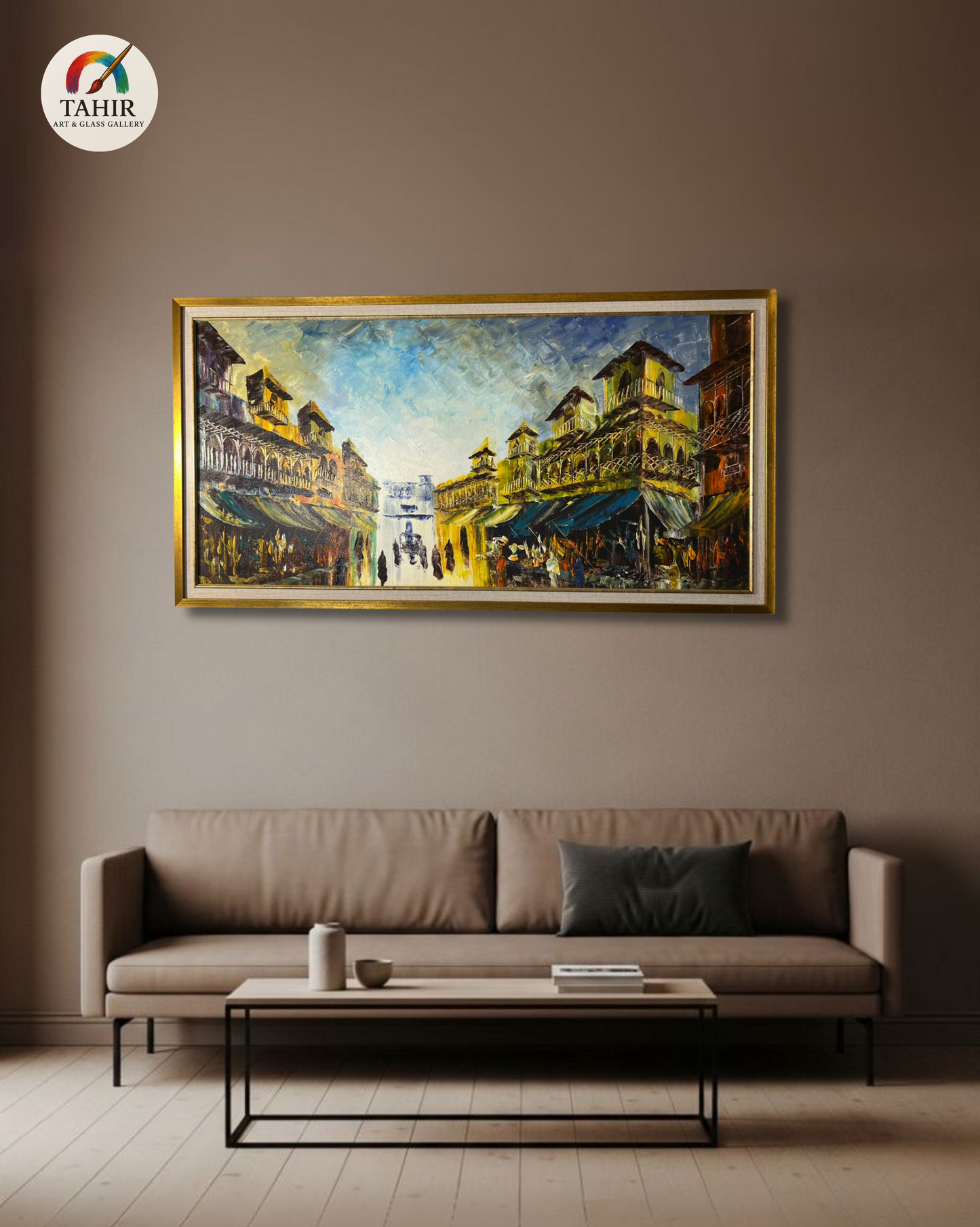 Old Street Market Scene – 24x48" Framed Canvas Art