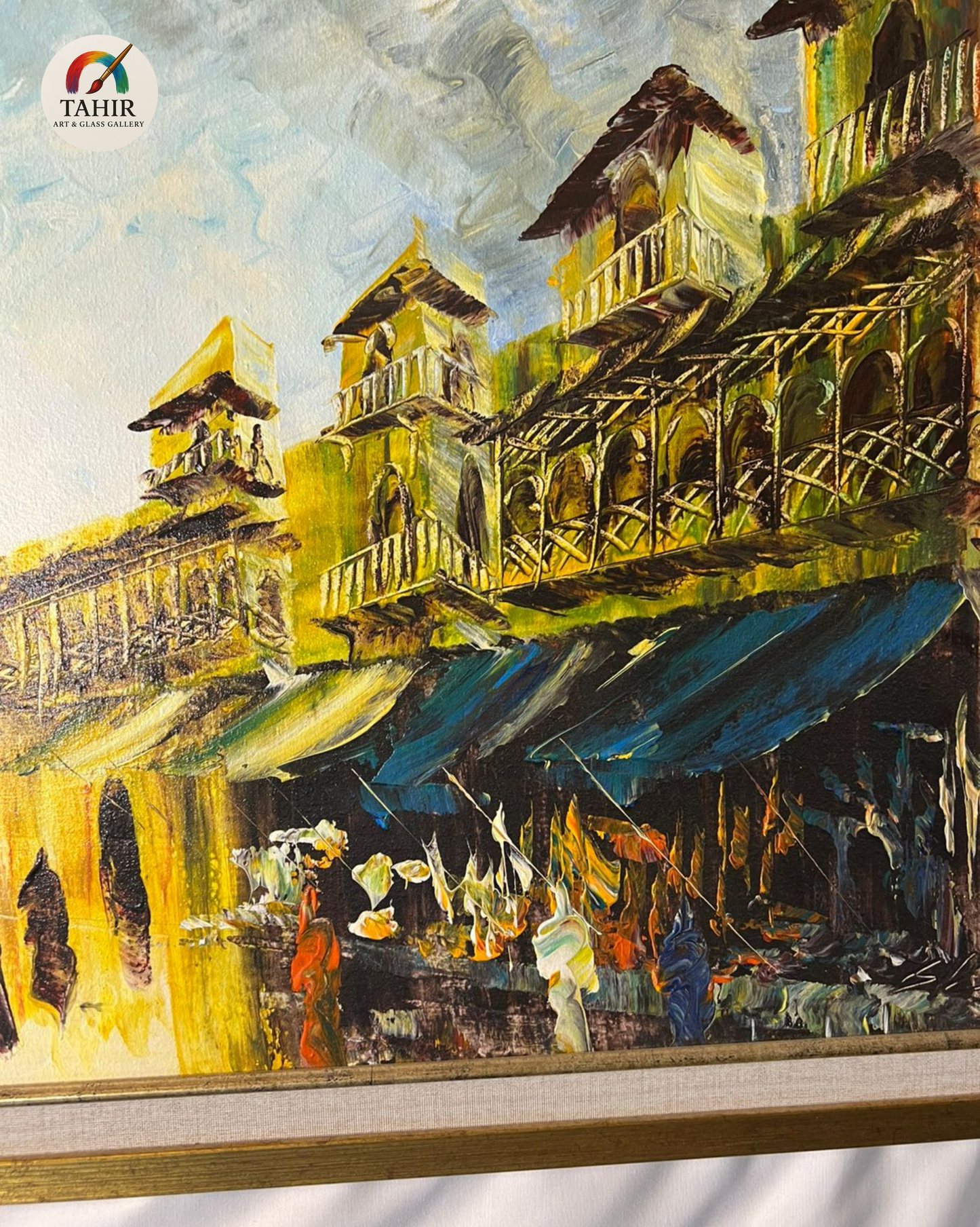 Old Street Market Scene – 24x48" Framed Canvas Art