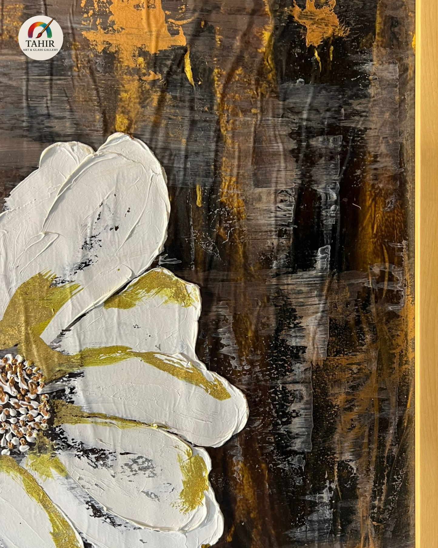 Floral Elegance – White & Gold Flowers on Black | 24x48" Canvas