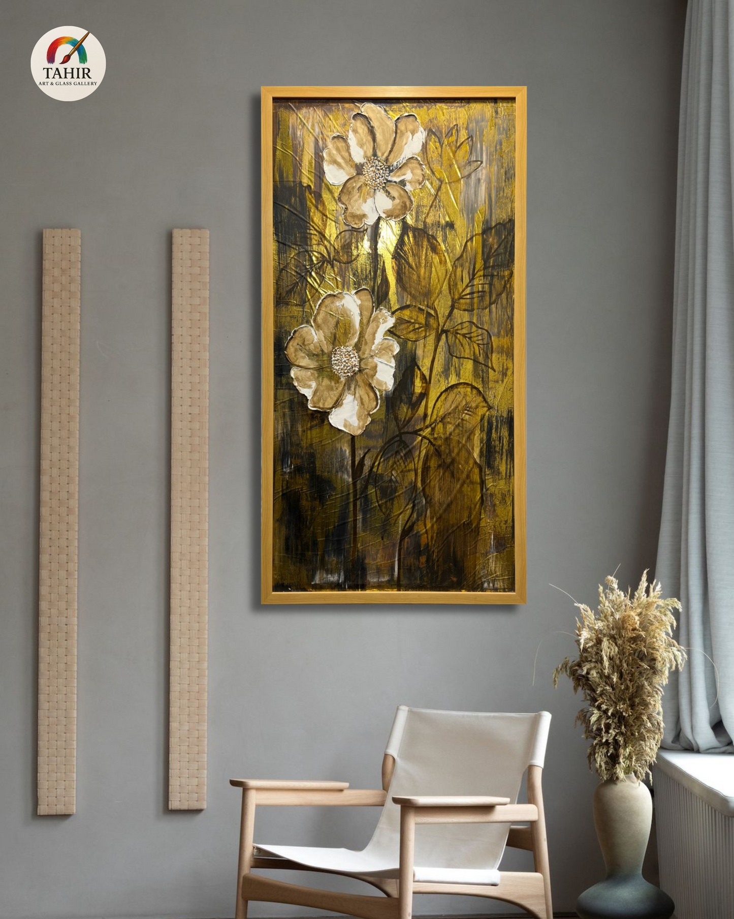 Golden Bloom – Vertical Floral Canvas | 24x48" Framed Art