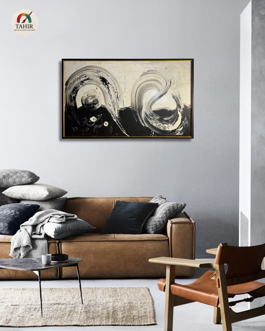Monochrome Flow Abstract Painting – 24x48 Inches |