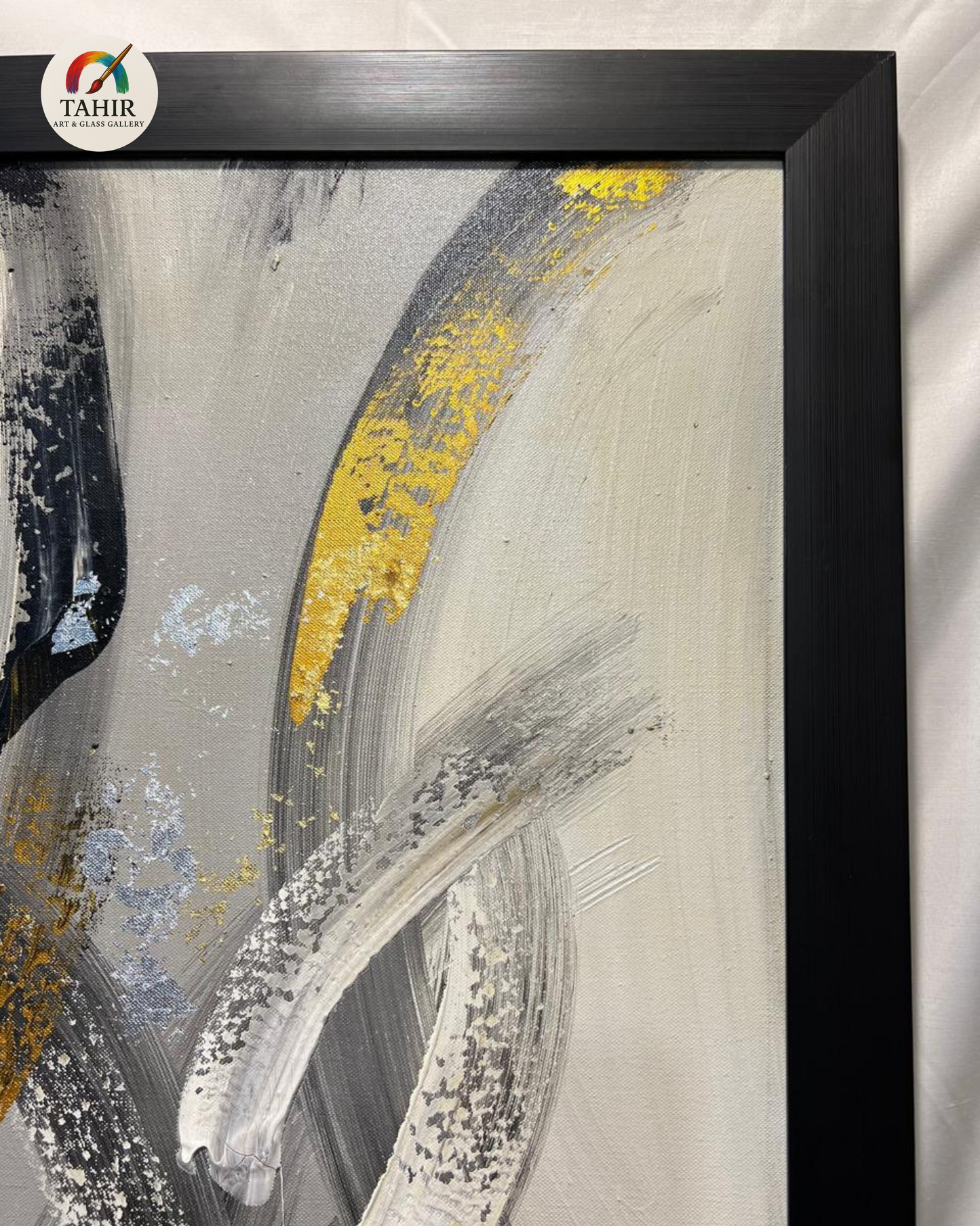 Black & Gold Abstract Art – 24x48" | Vertical Modern Painting
