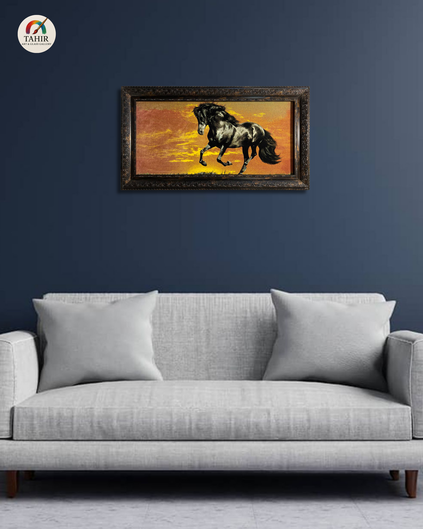 Black Horse Wall Carpet – 24x42" | Turkish Style