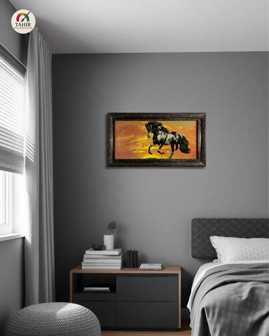 Black Horse Wall Carpet – 24x42" | Turkish Style