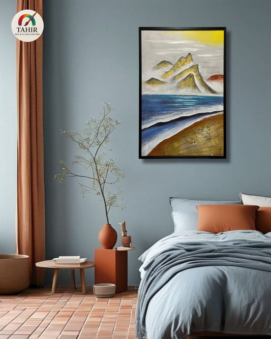 Golden Peaks & Ocean – Textured Art (24x36")