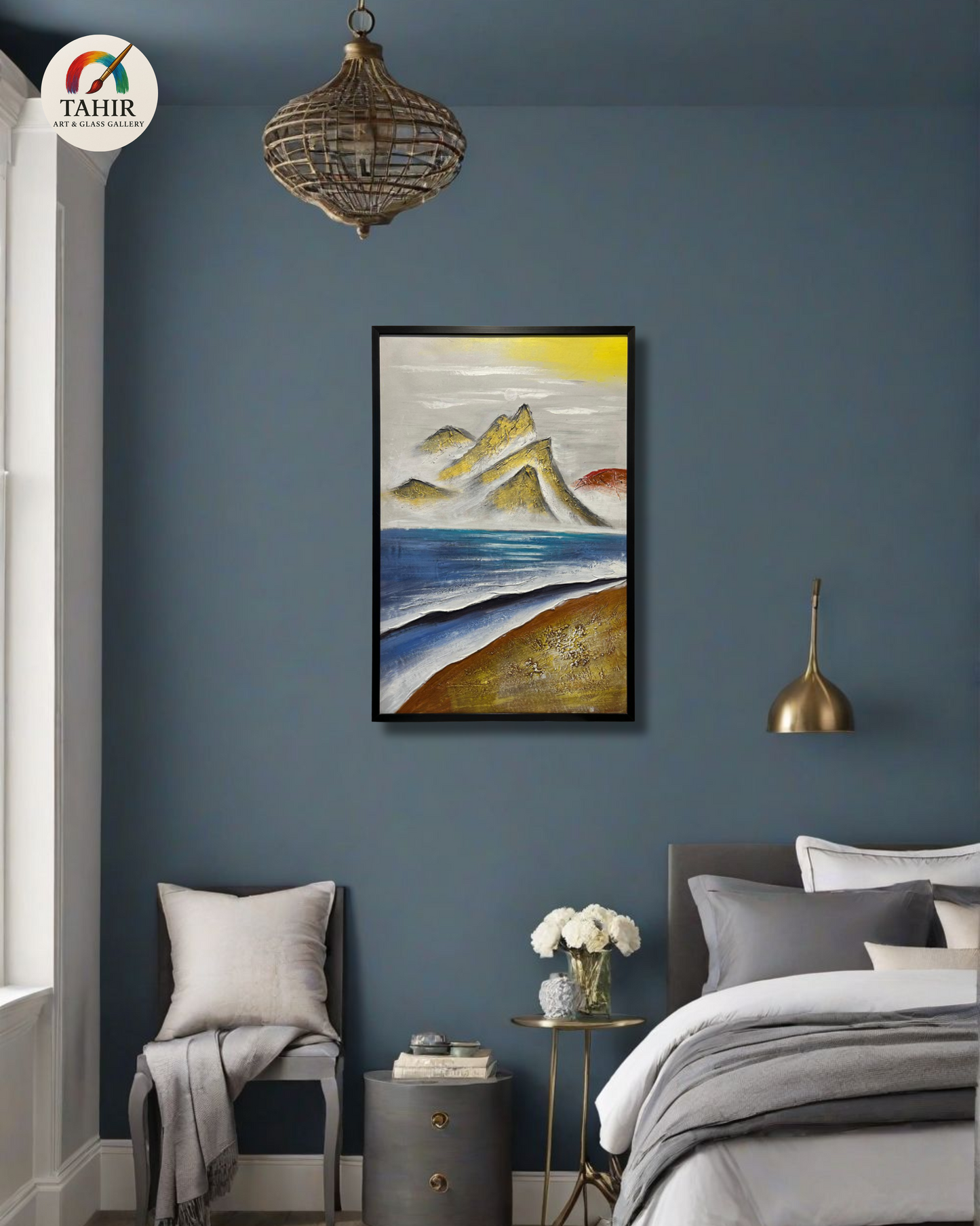 Golden Peaks & Ocean – Textured Art (24x36")