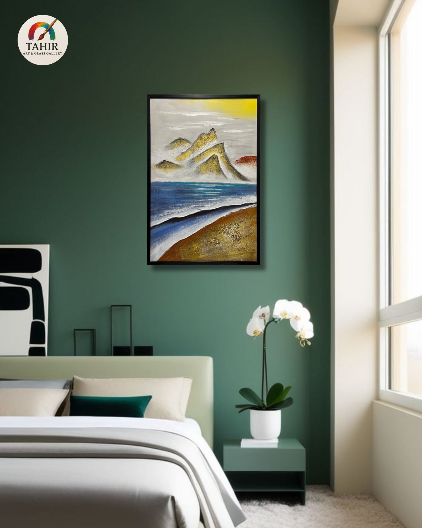 Golden Peaks & Ocean – Textured Art (24x36")