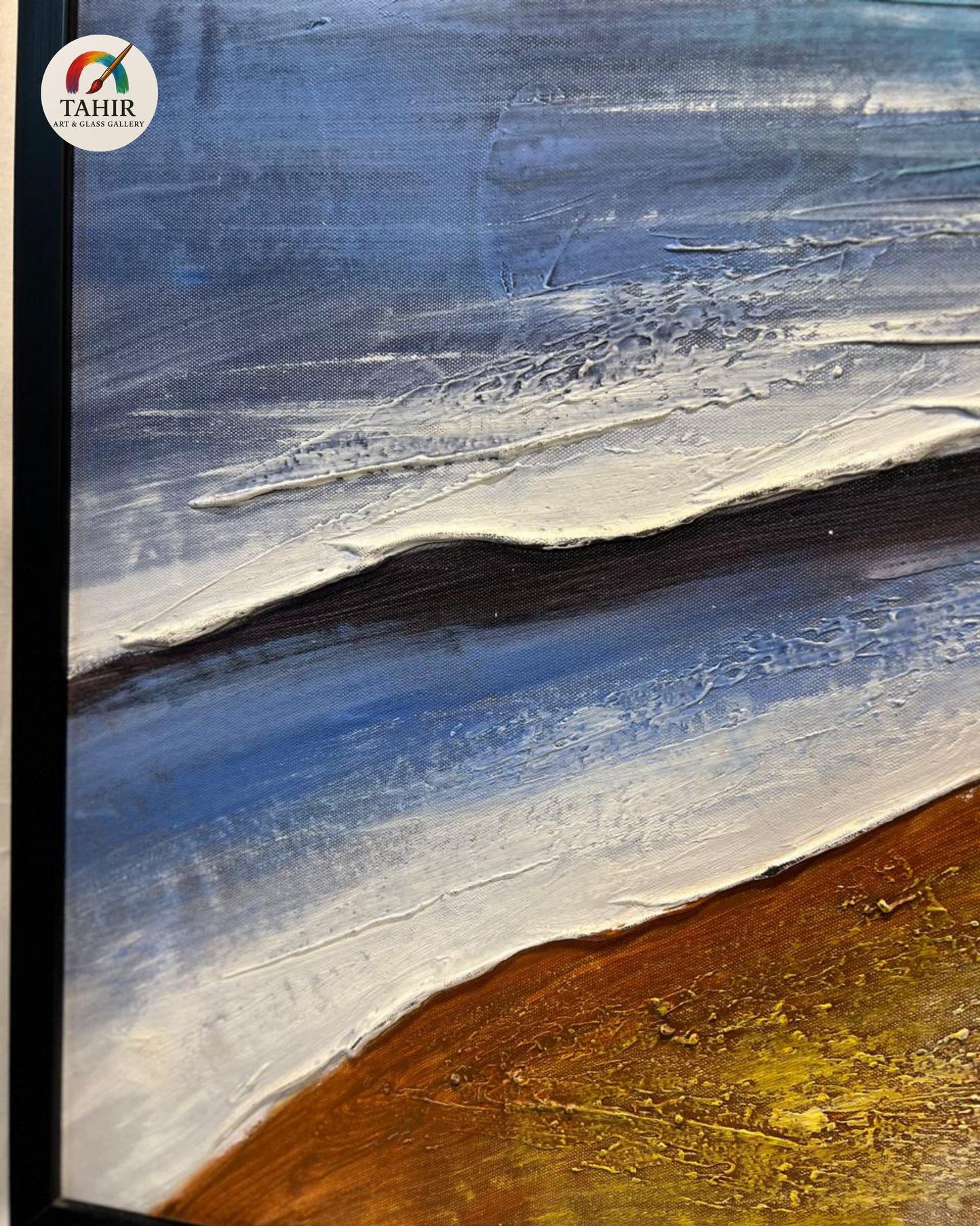 Golden Peaks & Ocean – Textured Art (24x36")