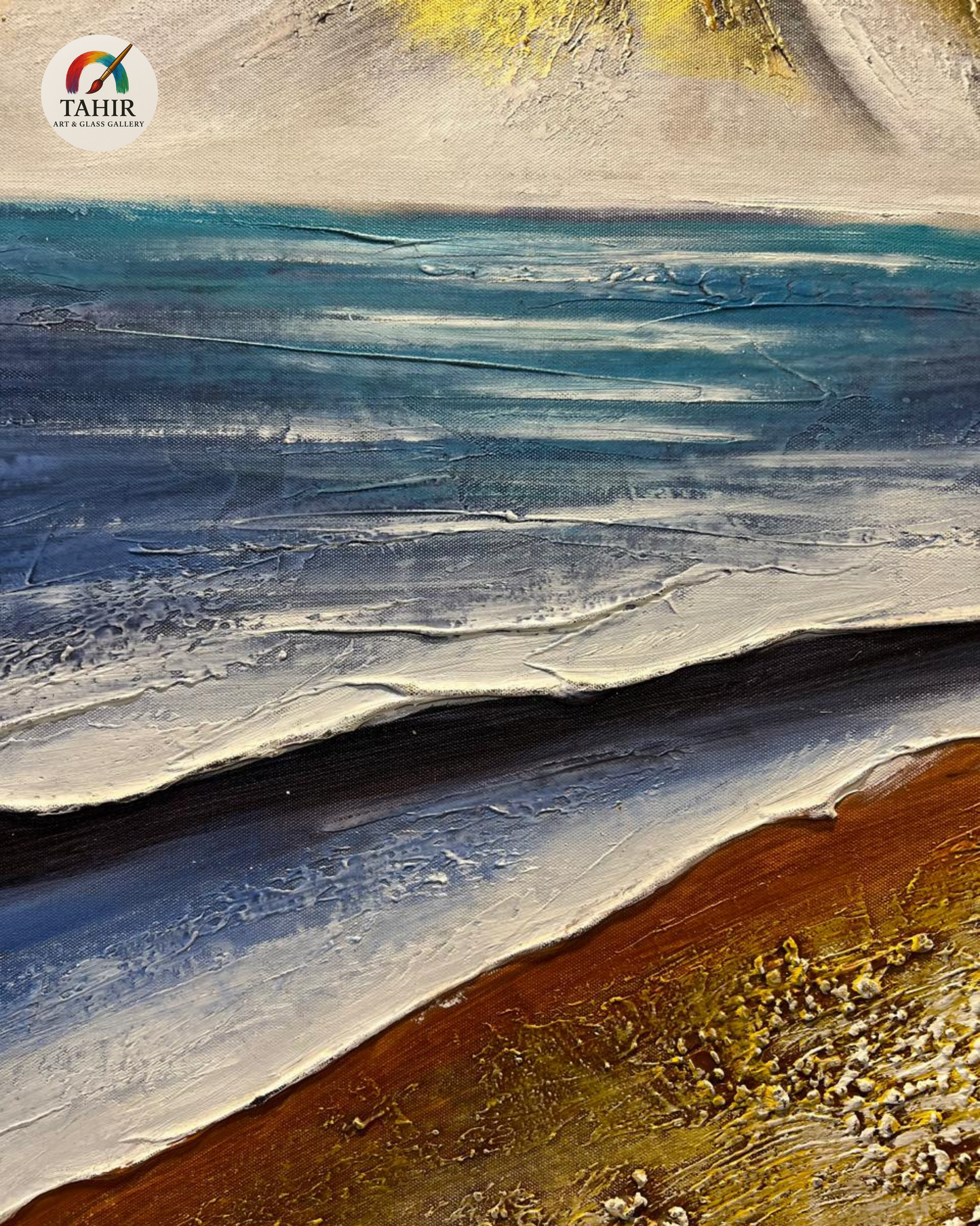 Golden Peaks & Ocean – Textured Art (24x36")