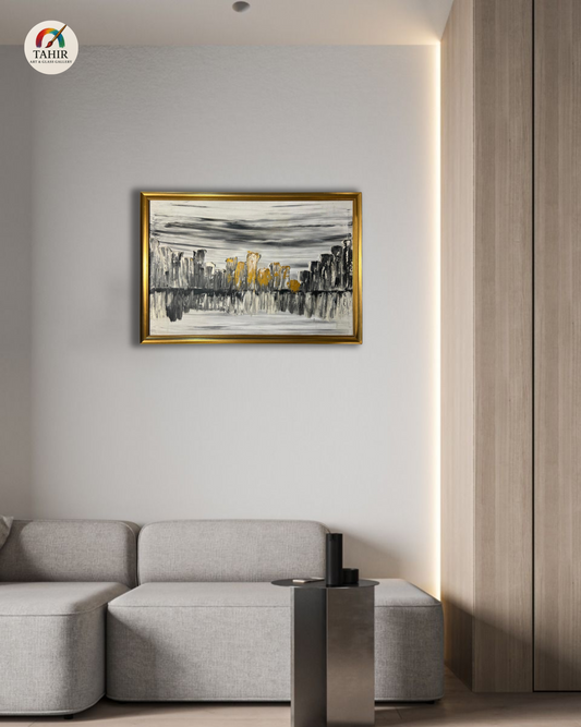 Abstract Cityscape Oil Painting – 30x42 Inches