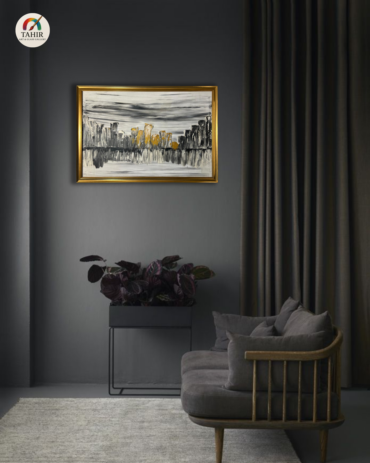 Abstract Cityscape Oil Painting – 30x42 Inches