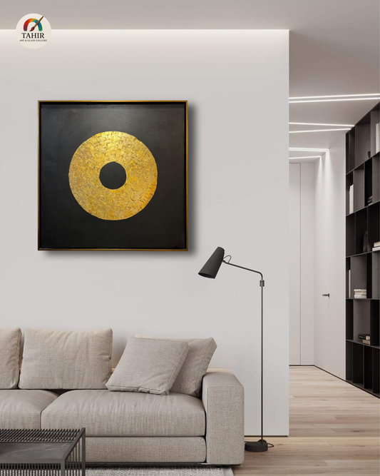 Golden Textured Circle Abstract Painting – Modern Wall Art