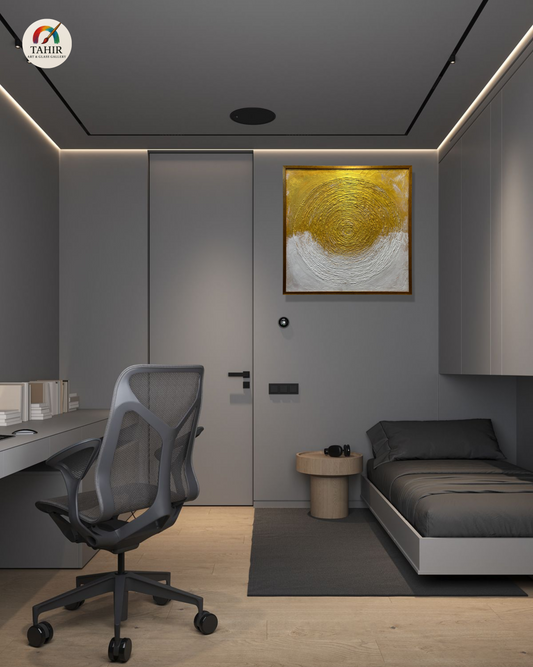 Golden & White Textured Circle Abstract Painting – Luxury Wall Art 30 × 30 inches