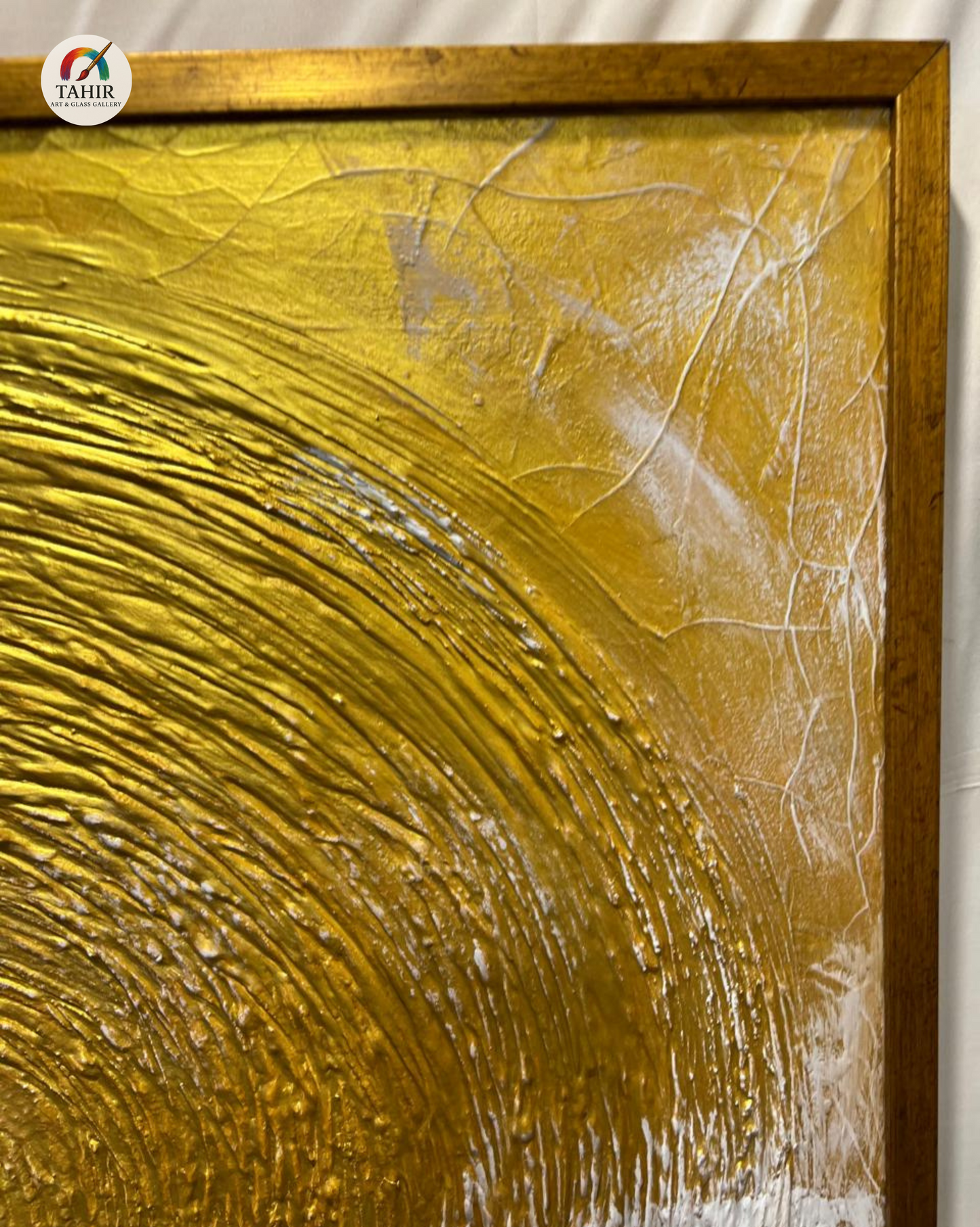 Golden & White Textured Circle Abstract Painting – Luxury Wall Art 30 × 30 inches
