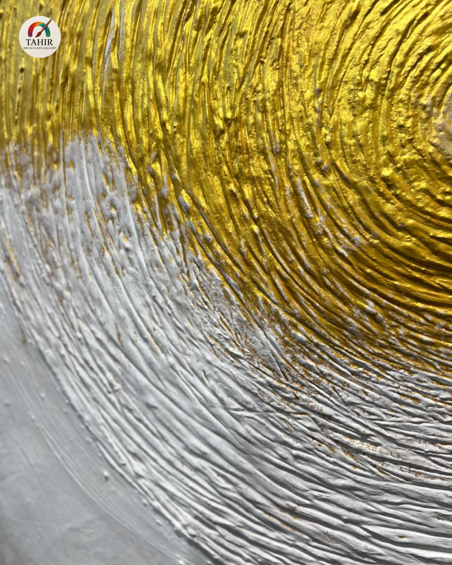 Golden & White Textured Circle Abstract Painting – Luxury Wall Art 30 × 30 inches