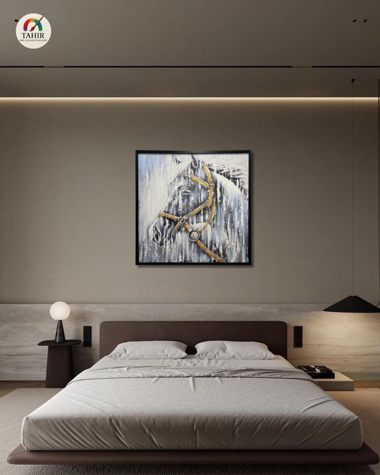 "Imported Majestic Horse – Hand-Painted Textured Wall Art" 30 × 30 inches