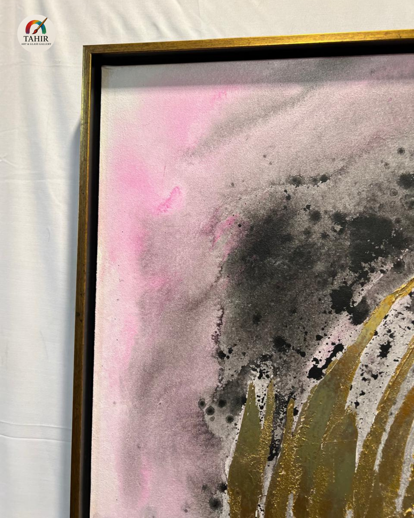Elegant Wave Abstract Painting – Gold, Pink & Black on Canvas (Imported) 30 × 30 inches