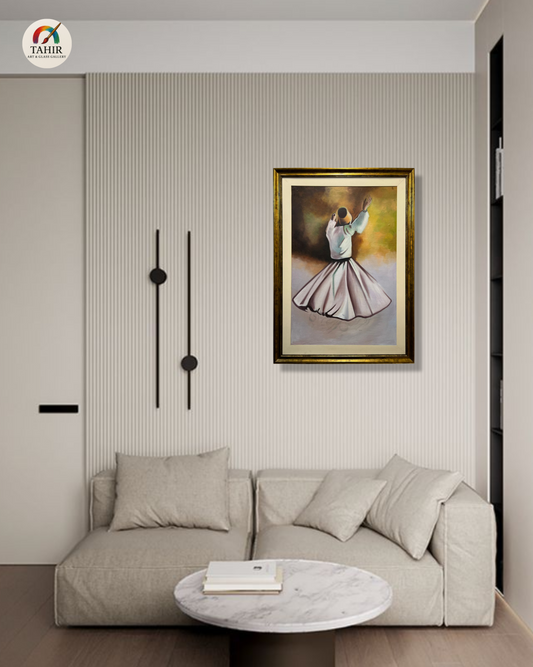 "30x42 Whirling Dervish Sufi Art – Framed Canvas"