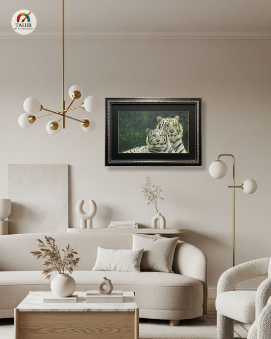 White Tiger Pair Canvas Print – 18x24 Inches | Framed Wildlife Art