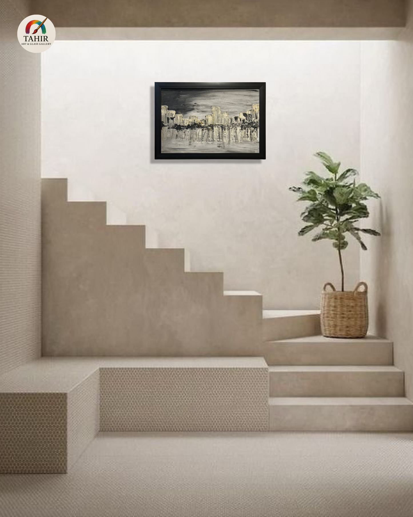 "Modern Landscape Painting – Black & White Textured Wall Art (18x24 Inches)"