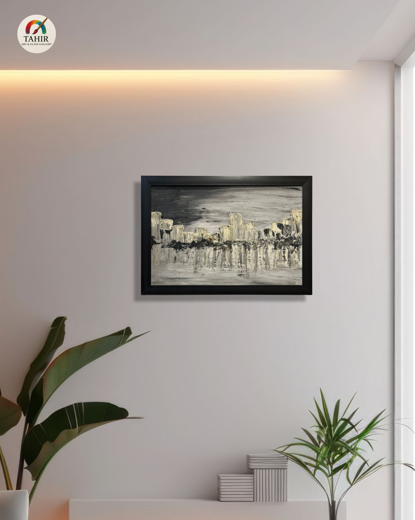"Modern Landscape Painting – Black & White Textured Wall Art (18x24 Inches)"
