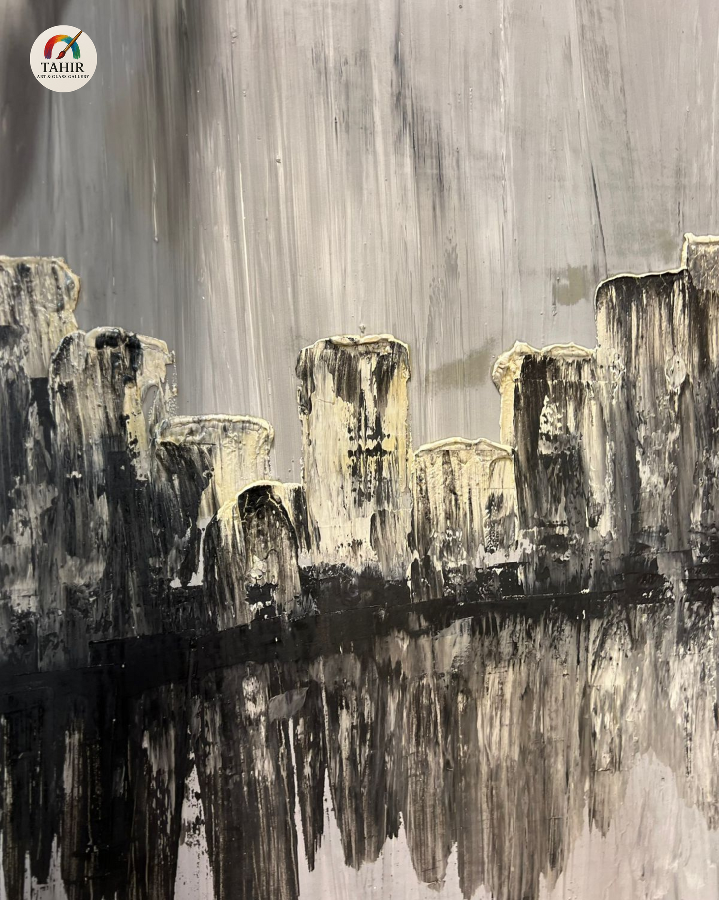"Modern Landscape Painting – Black & White Textured Wall Art (18x24 Inches)"