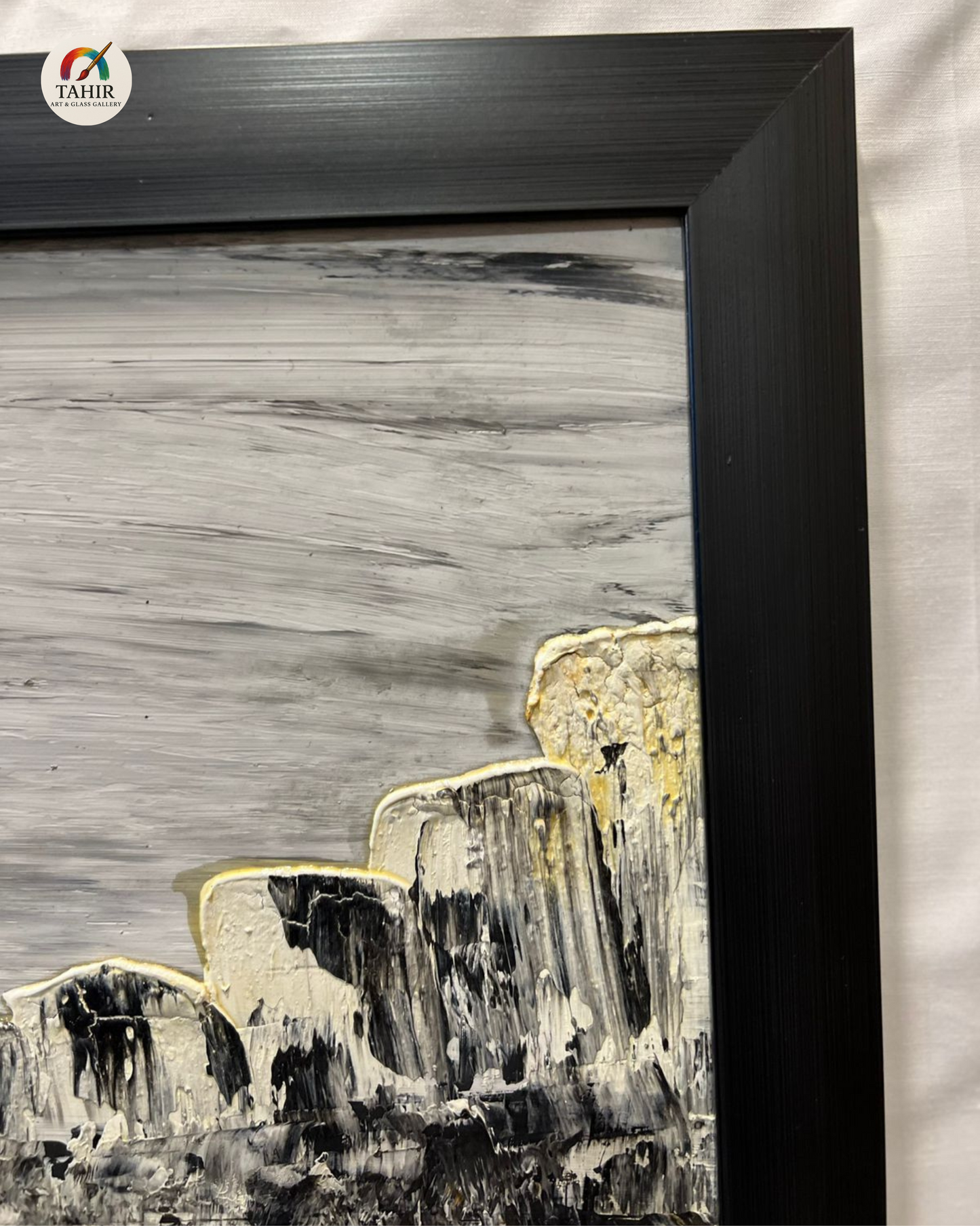 "Modern Landscape Painting – Black & White Textured Wall Art (18x24 Inches)"