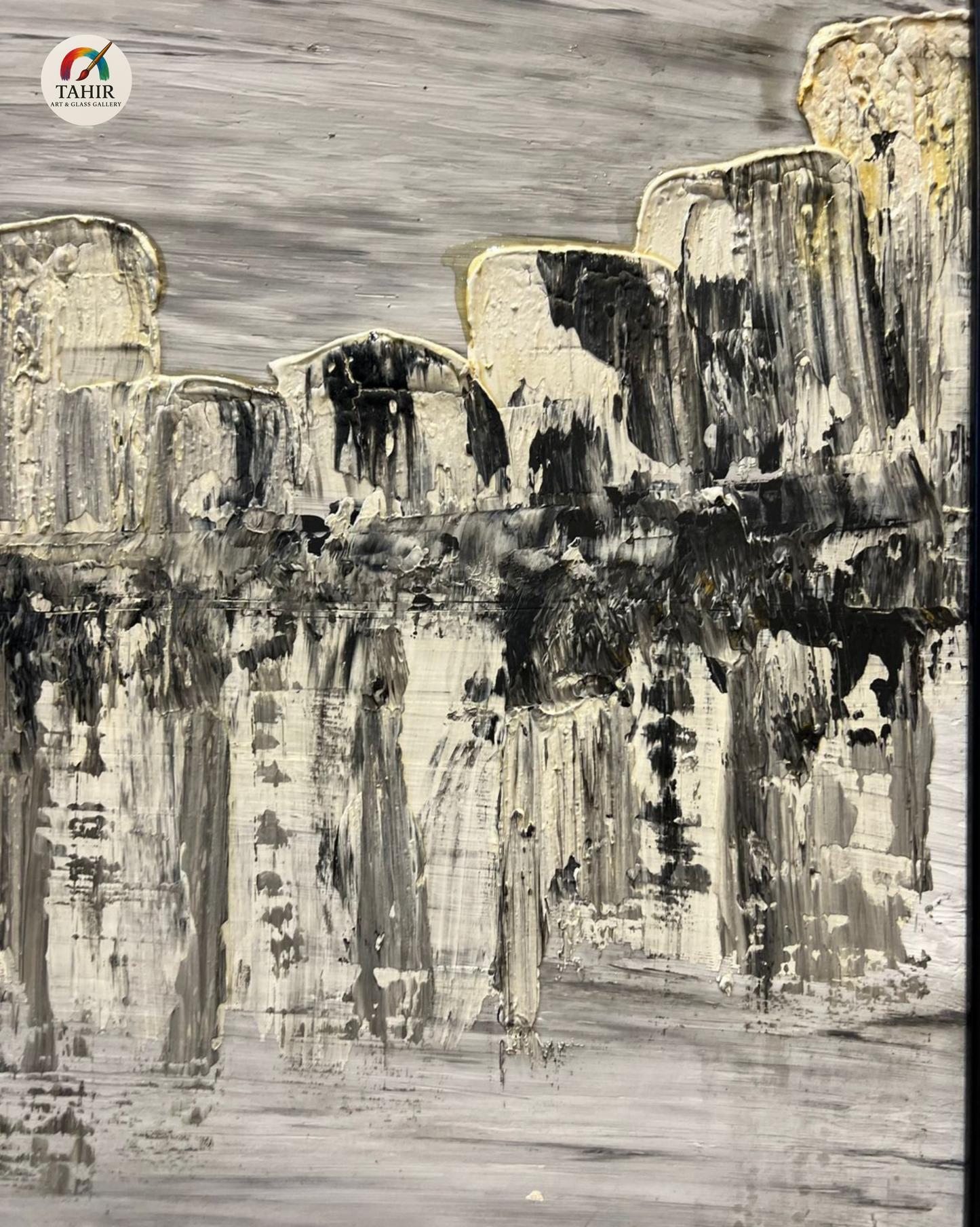 "Modern Landscape Painting – Black & White Textured Wall Art (18x24 Inches)"