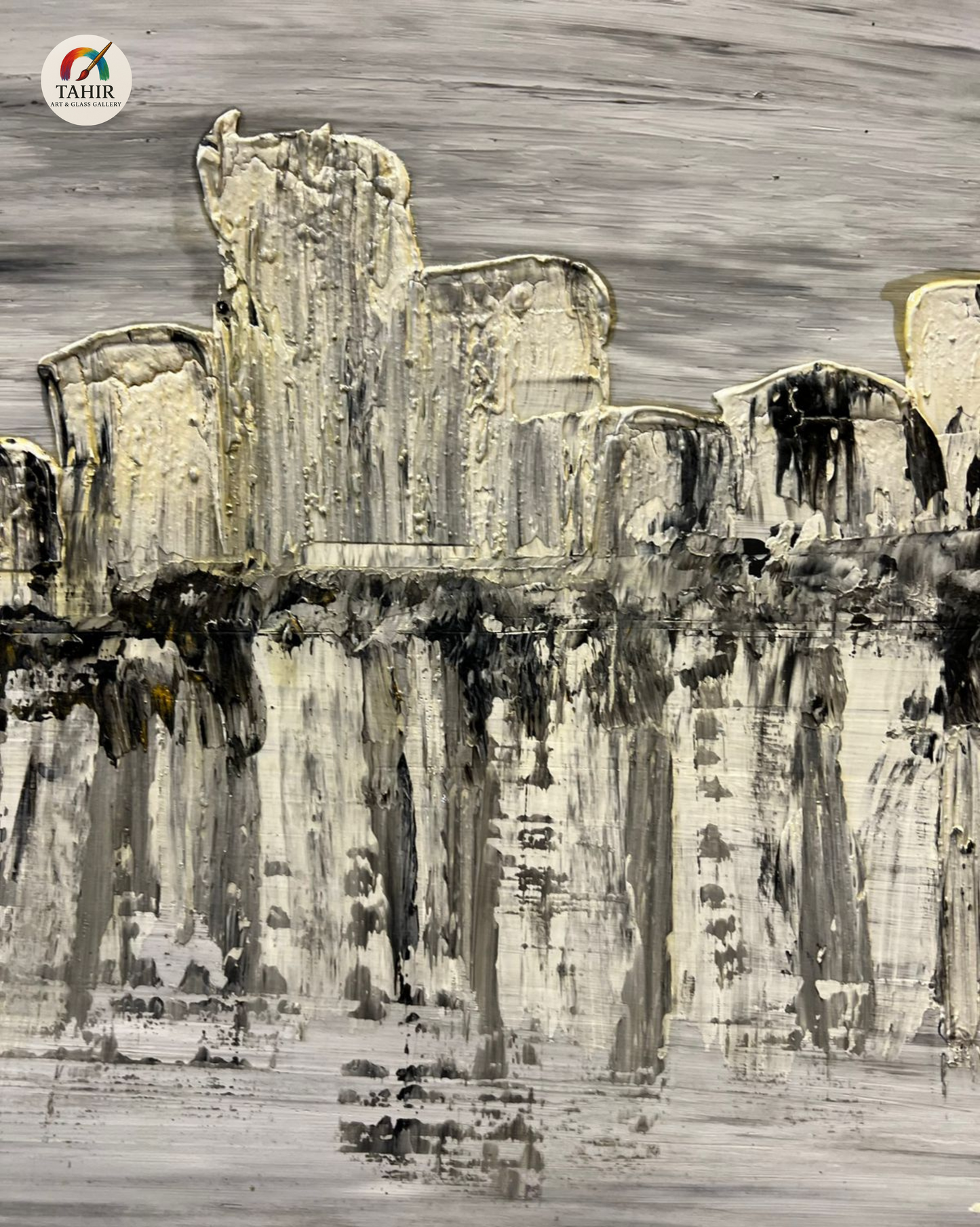 "Modern Landscape Painting – Black & White Textured Wall Art (18x24 Inches)"