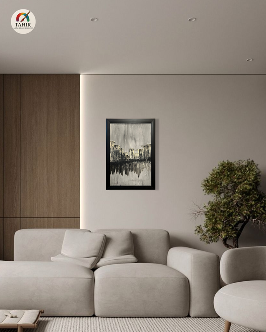 "Modern Abstract Wall Art Painting – Black & White Textured Frame (18x24 Inches)"