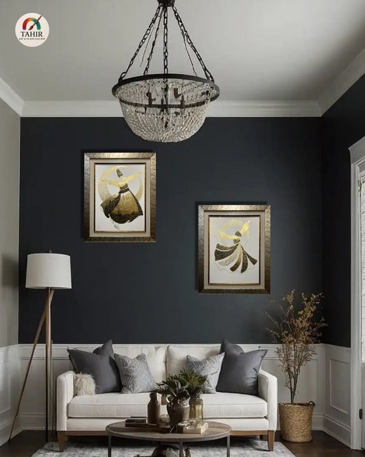 "Whirling Dervish Sufi Dance Wall Frame Set – 24x30 Inches (White Background)"