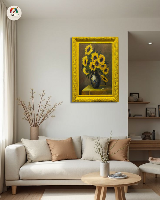 Vintage Sunflower Vase Painting – 24x36 Inches – Framed Canvas Art