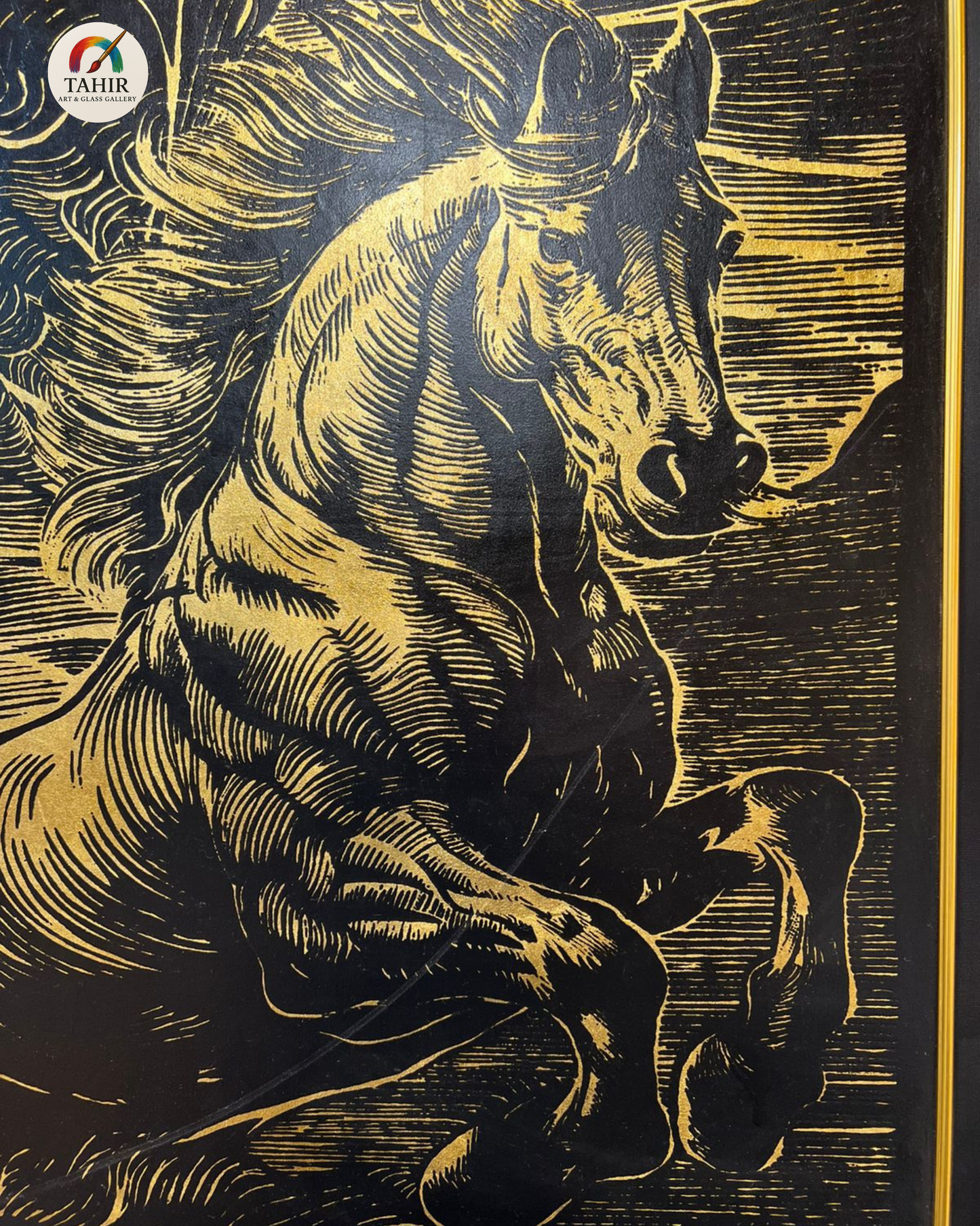 "Golden Gallop" – 30x42" Horse Portrait on Gold Leaf | Bold Equine Wall Art