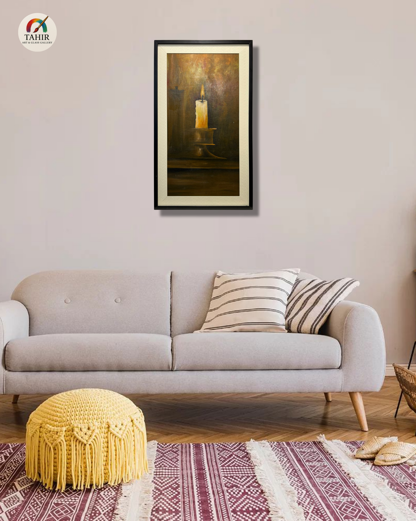 "Solitary Flame – Candlelight Painting on Canvas (18 x 36 Inches)"