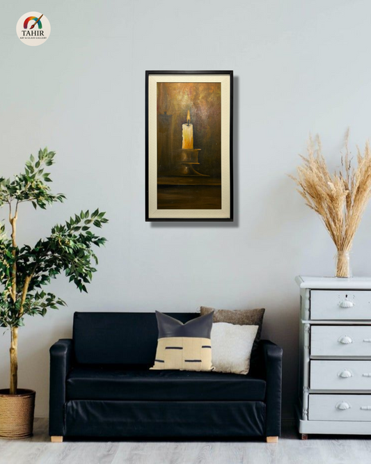 "Solitary Flame – Candlelight Painting on Canvas (18 x 36 Inches)"