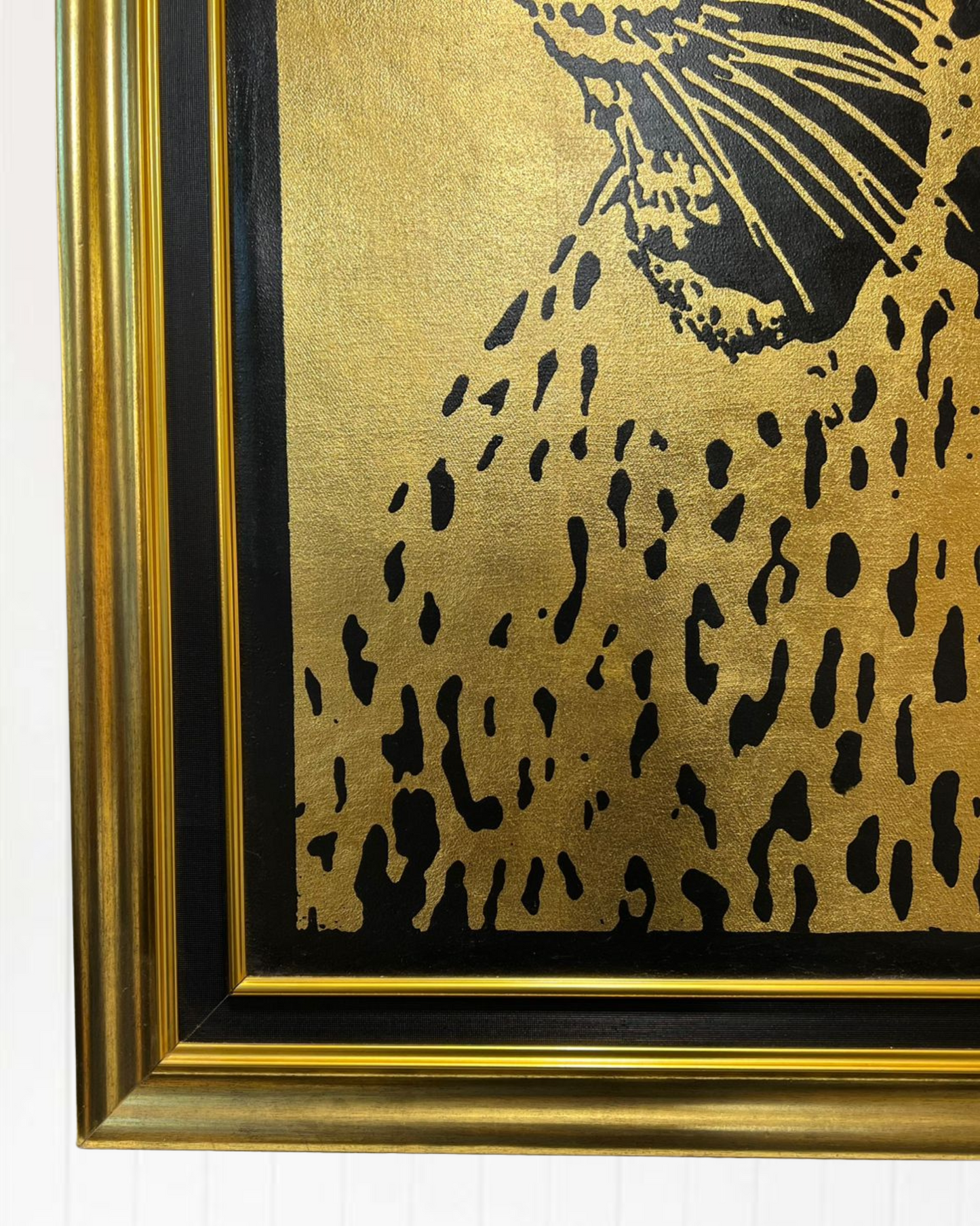 "Golden Gaze" – 30x42" Leopard Portrait on Gold Leaf | Luxury Wildlife Art