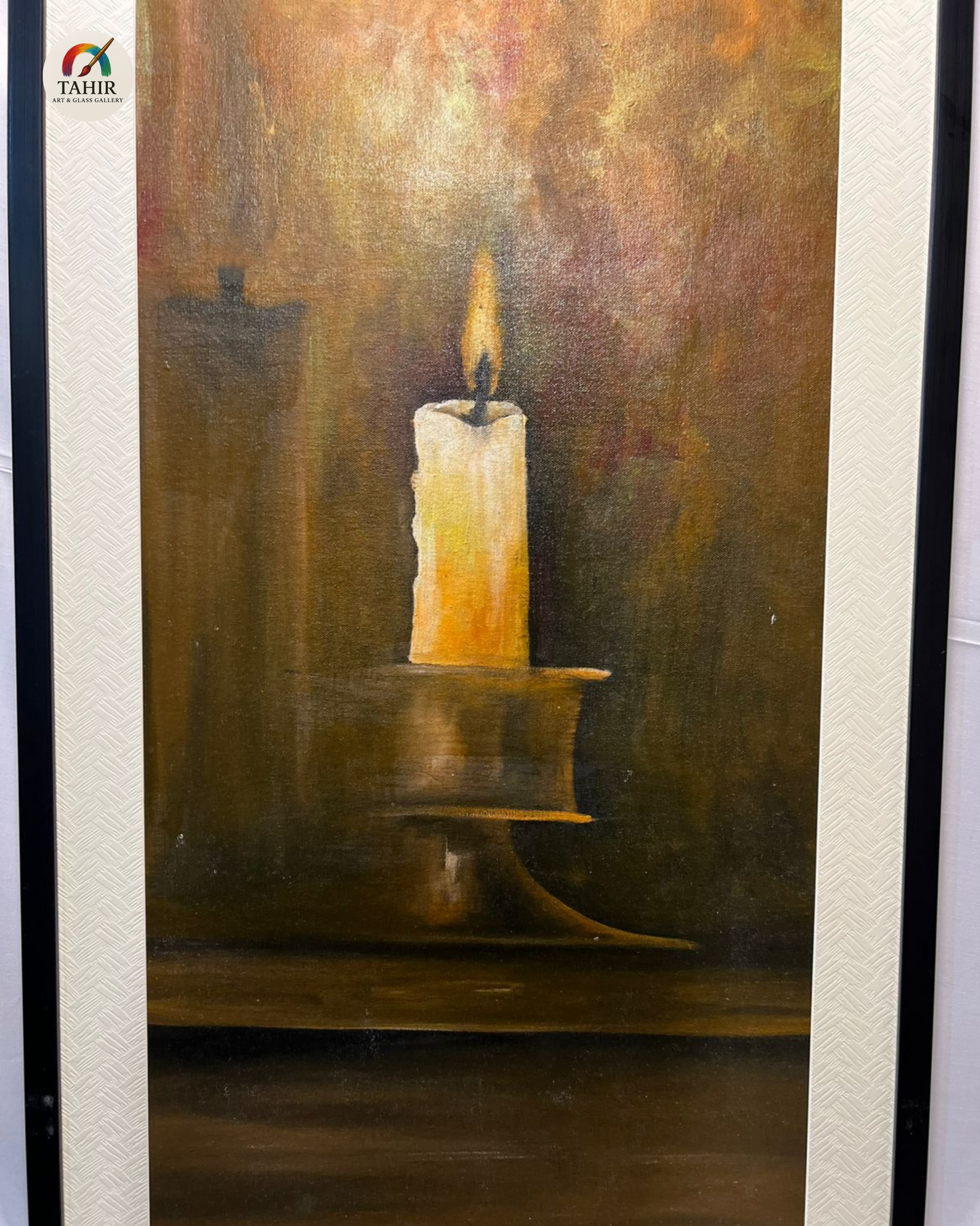 "Solitary Flame – Candlelight Painting on Canvas (18 x 36 Inches)"