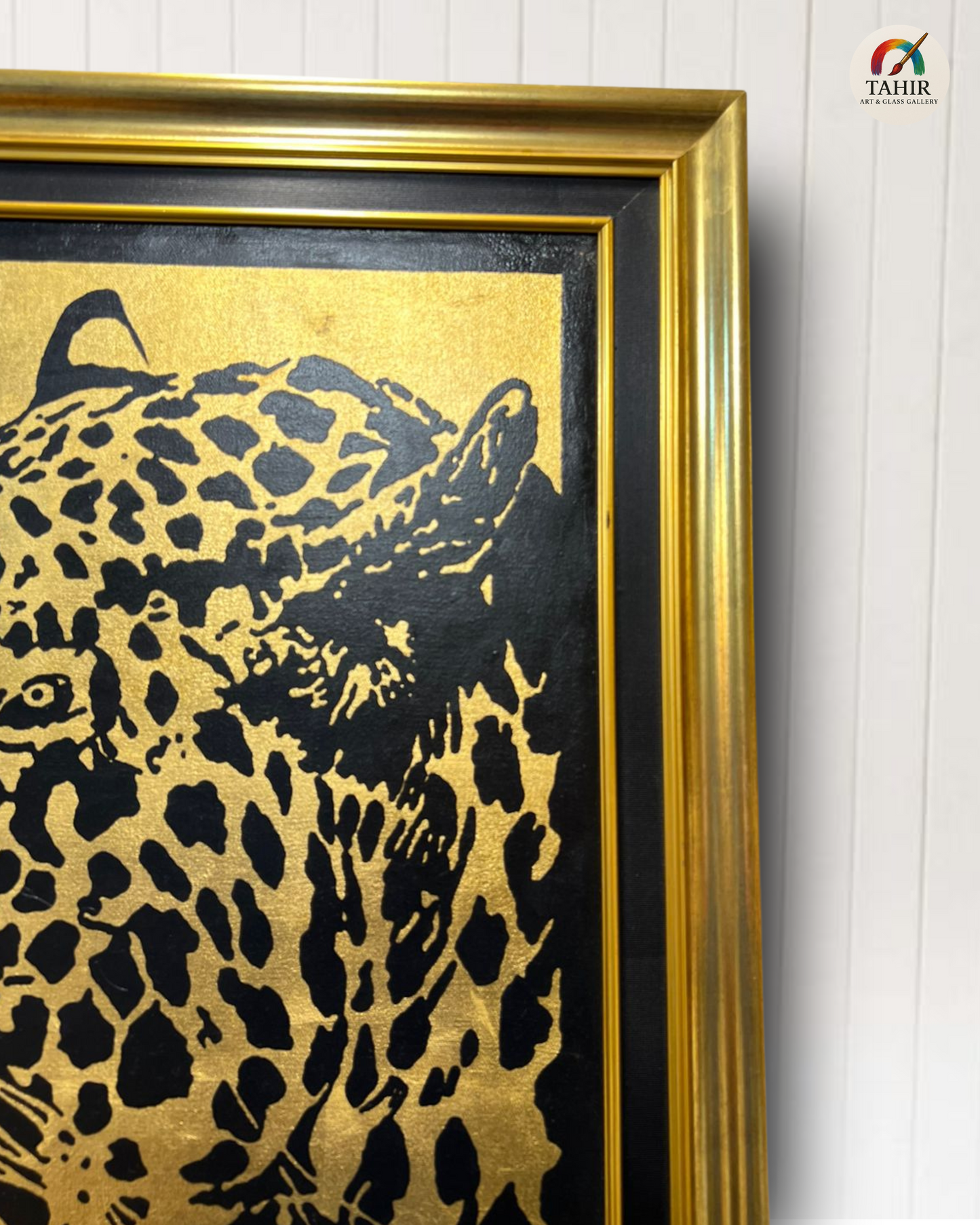 "Golden Gaze" – 30x42" Leopard Portrait on Gold Leaf | Luxury Wildlife Art